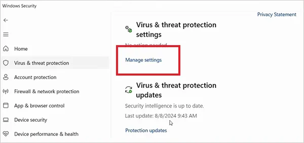 Click on Manage Settings