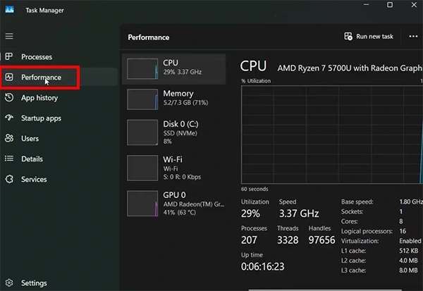 Click on Performance