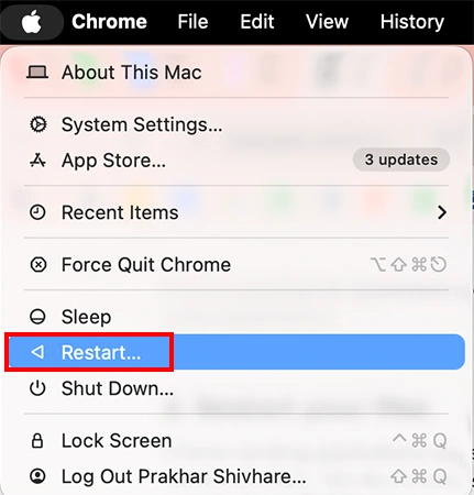 Click on Restart