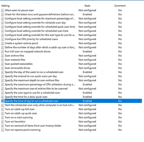 Configure the new scheduled scan time