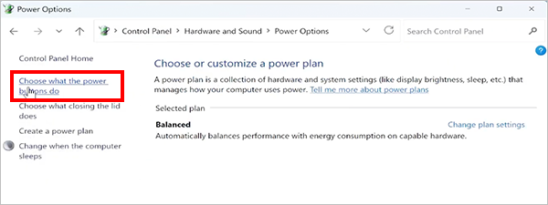 Go to Choose what the power buttons do