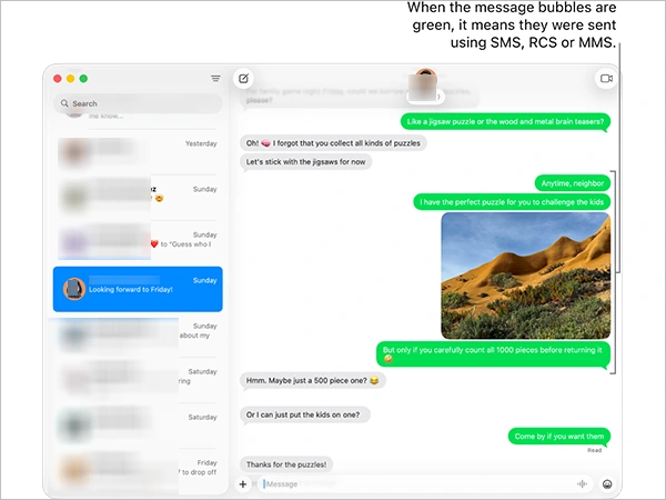 Green bubbles in a chat