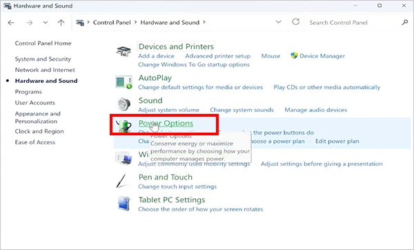 Hardware and Sound Power Options