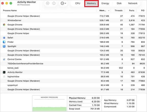 Memory Tab