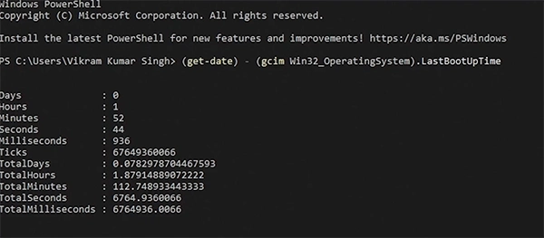 Run Get Date Get CimInstance Win32 OperatingSystem LastBootUpTime