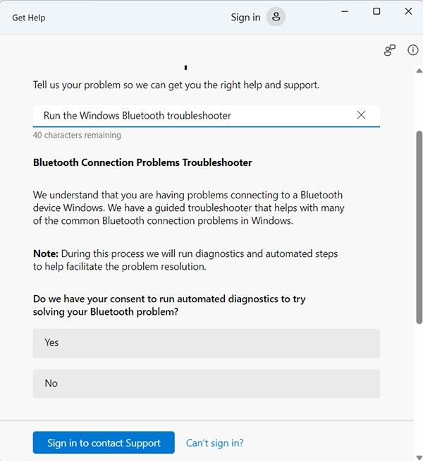 Run the Bluetooth Troubleshooter in Get Help