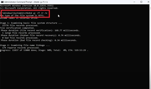Run the CHKDSK command