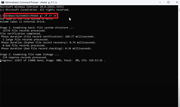 Run the CHKDSK command