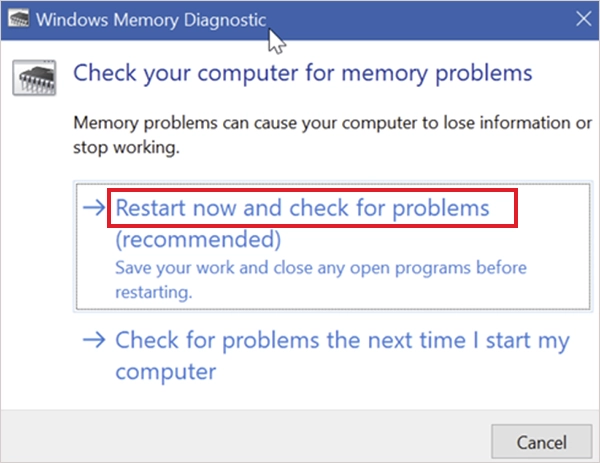 Select Restart now and check for problems