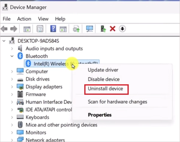 Select Uninstall device