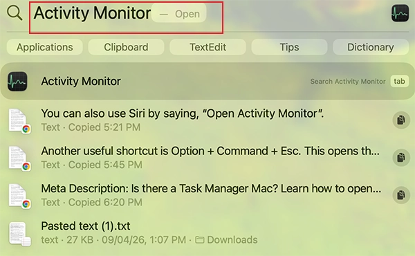 Type Activity Monitor