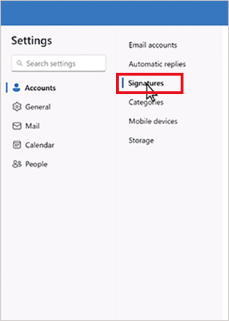 Accounts > Signatures