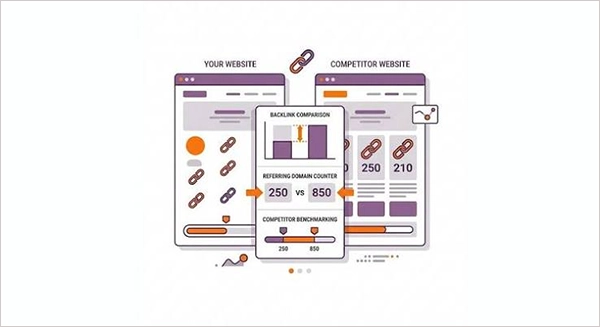 An image showing the connection between a website and competitors' websites with backlink analysis.