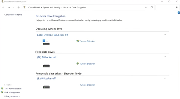 BitLocker Drive Encryption window