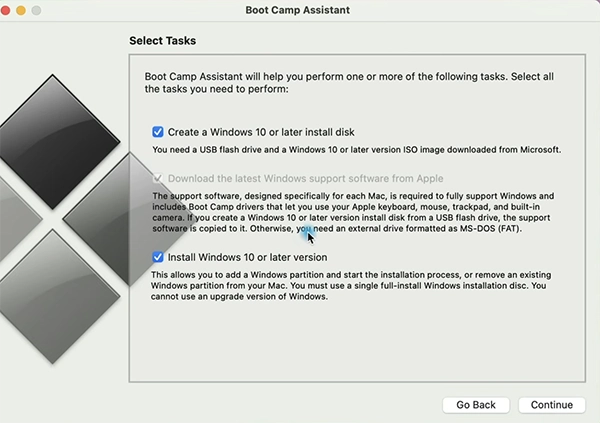 Boot Camp Assistant > Continue
