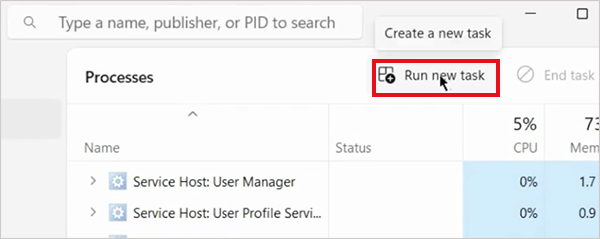 Click on Run new task