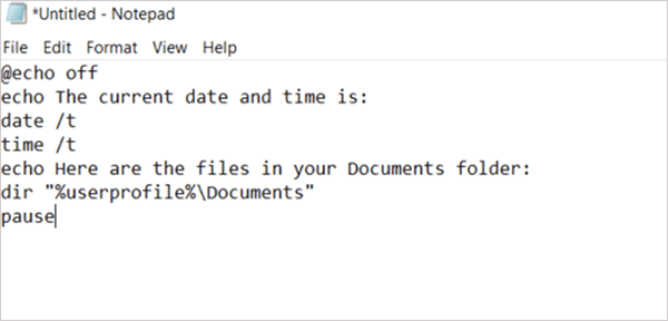 Enter the commands in Notepad