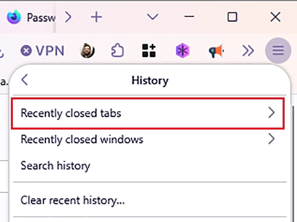 History Recently Closed Tabs