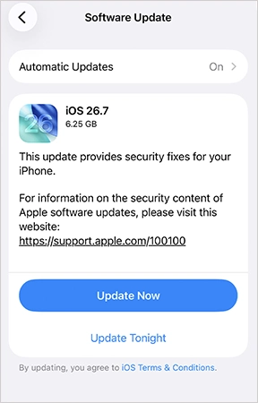 Install any pending iOS update