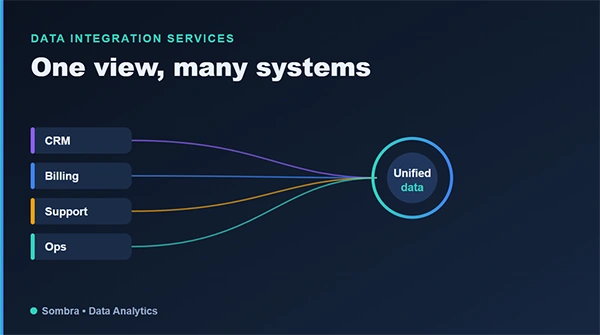 Multiple business systems connecting into one unified view through data integration services