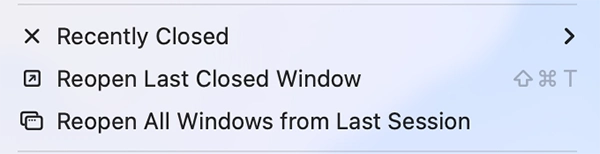 Reopening tabs options in Safari