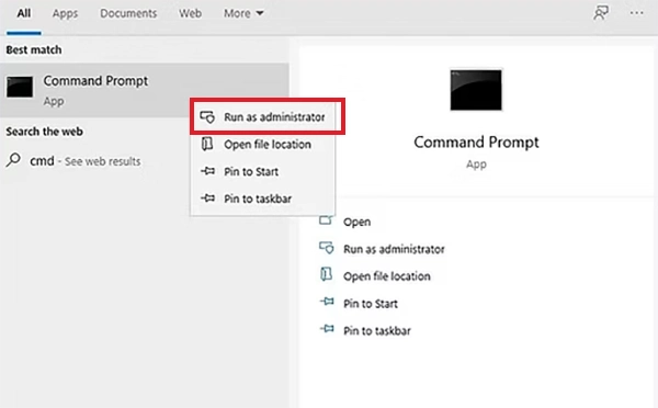 Run Command Prompt as administrator