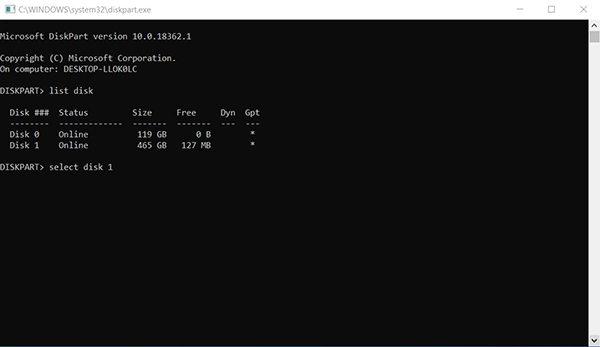 Run the list disk command