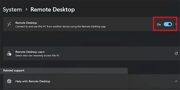 Turn on Remote Desktop