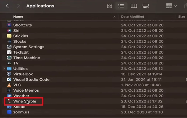 Wine Stable in the Applications folder
