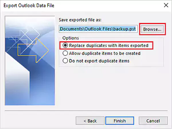 Choose destination and click on Replace duplicates with items exported