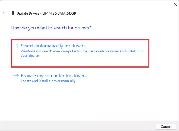 Click on Search Automatically for Drivers