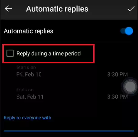 Click on the box for Reply During a Time Period