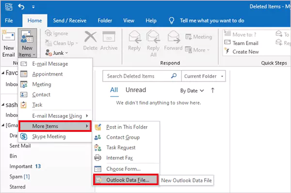Create a new Outlook Data file
