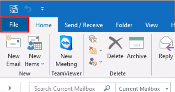 Go to Outlook and click on Files in the top right