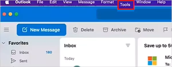 Go to Outlook and select Tools