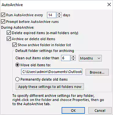 Outlook Auto Archive Menu