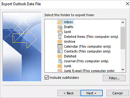 Outlook Folder Export Panel