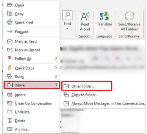 Right-click and choose Move  Other Folder.