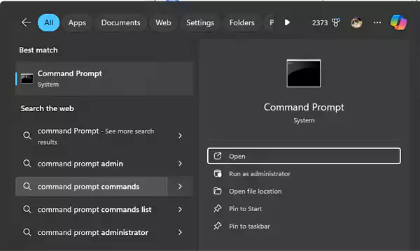 Search for Command Prompt and choose Run as Admnistrator