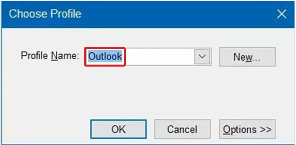 Select Profile Name as Outlook. 