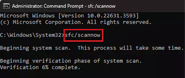 Type in sfc scannow and then hit Enter