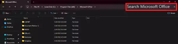 go to Microsoft Office Folder and tap on the Search Bar