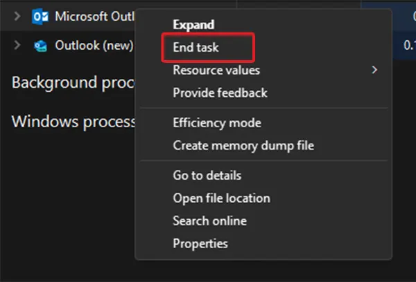 tap on End tasks