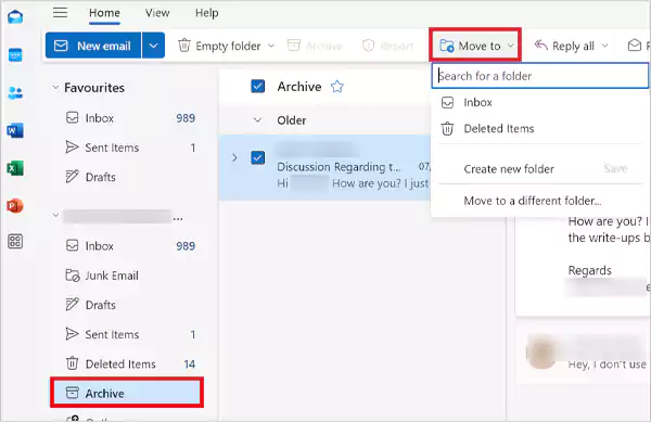 Archive email outlook