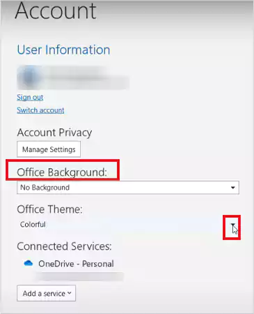 Click on the Drop down Icon under Office Theme