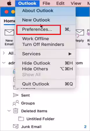 In the drop down menu choose Preferences