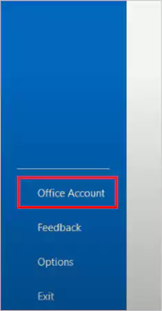 In the options at the bottom choose Office Account