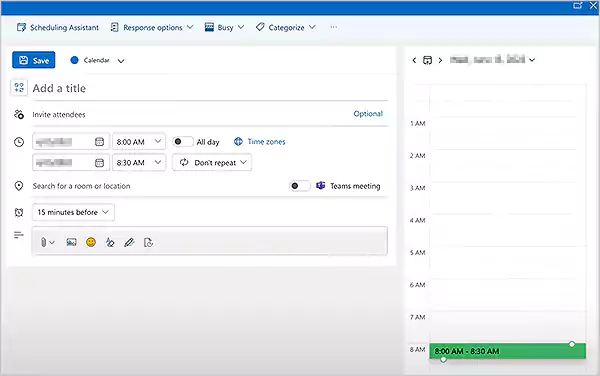 Schedule all the things you want to add to your Outlook meeting message