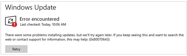 Windows Update Error 0x80070643