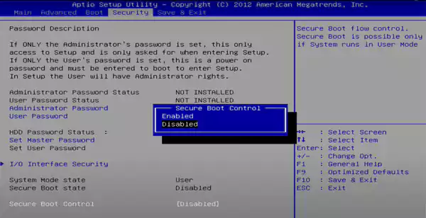 Disable Secure Boot